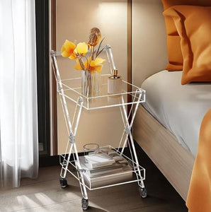 2 Tier Utility Rolling Serving Trolley Cart Clear Acrylic Storage Cart Bathroom Kitchen Living Room