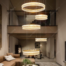 Load image into Gallery viewer, Luxury Upscale Ring Chandeliers Large Contemporary Modern Crystal Long Staircase Chandelier Circle Hanging Crystal Chandelier
