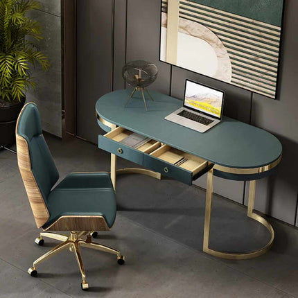 Ensemble bureau d'ordinateur en bois bleu, table et chaise modernes