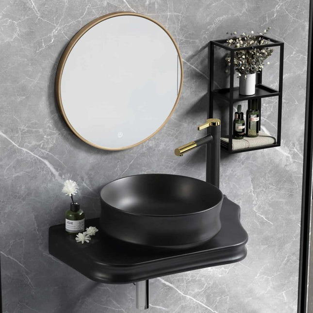 Modern Black Wall-Hung Porcelain Bathroom Slab– Luxury Vanity Slab for Basin