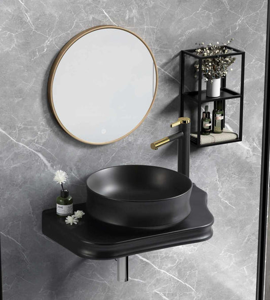 Modern Black Wall-Hung Porcelain Bathroom Slab– Luxury Vanity Slab for Basin