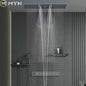 Luxurious Bathroom Ceiling Rainfall Waterfall Shower System – In-Wall Concealed Thermostatic Mixer with Jet Massage Function for Modern Bathrooms