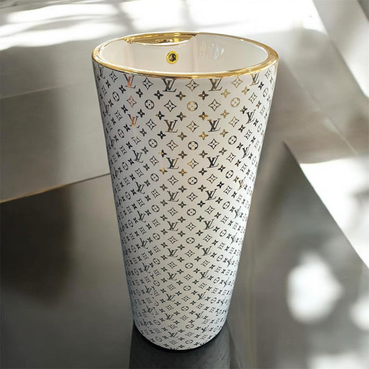 LV Gold Pedestal Wash Basin Sink Luxury Edition Stand Alone