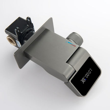 Wall-Mount Dual Hole Gun Gray Digital Display Waterfall Basin Faucet – Bathroom Sink Mixer Tap with Brass Construction