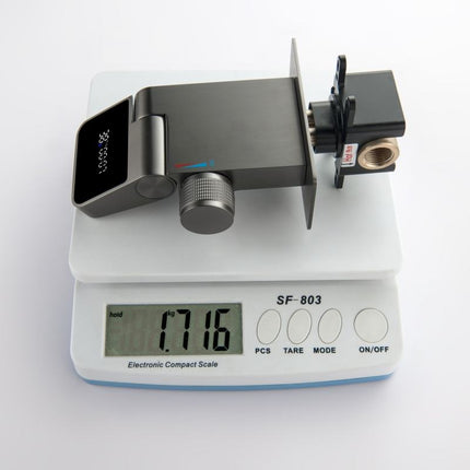 Wall-Mount Dual Hole Gun Gray Digital Display Waterfall Basin Faucet – Bathroom Sink Mixer Tap with Brass Construction