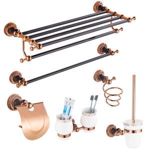 Rose Gold Black Bathroom Accessories Set Towel Holder Rack Set, Tissue Holder, cleaning holder, toothbrush holder