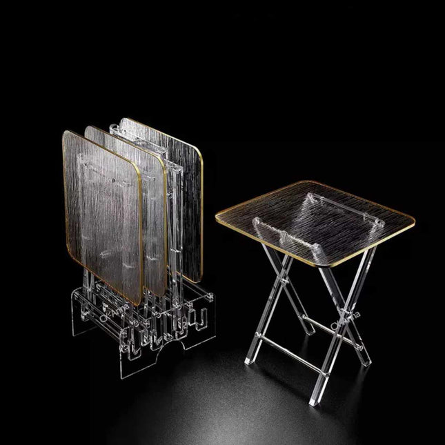 Good Quality Modern Stylish 4 pcs Folding Tea Table Set Clear Acrylic Folding Tray Table With Gold Rim