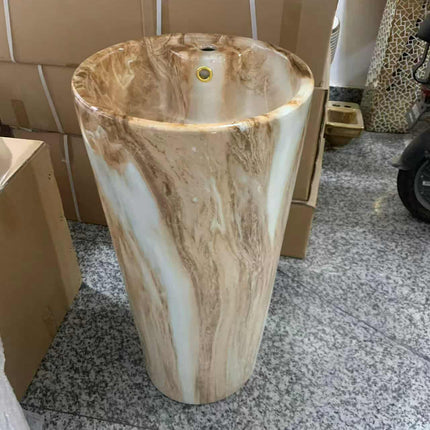 Round Countertop Basin – Brown Marble Porcelain Sink for Modern Bathrooms