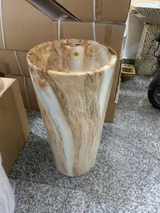 Round Countertop Basin – Brown Marble Porcelain Sink for Modern Bathrooms