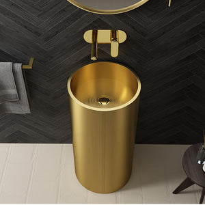 Luxury Gold Freestanding Bathroom Sink – Modern Floor Standing Washbasin for Elegant Bathrooms & Powder Rooms