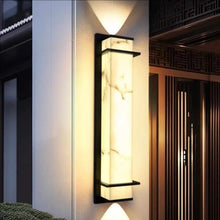 Cargar imagen en el visor de la galería, Modern Luxury Outdoor Wall Lamp with Real Spanish Marble –  LED Wall for Patio, Garden, Balcony, Villa, and Exterior Facade Lighting
