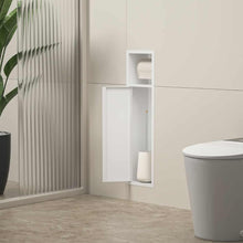 Load image into Gallery viewer, Custom Free Standing Concealed Toilet Paper Holder – Matte White &amp; Silver Stainless Steel 304 with Modern Shelf Storage for Bathroom
