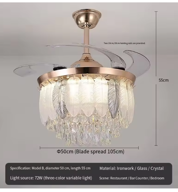 Modern Luxury Crystal LED Chandelier Light with Fan