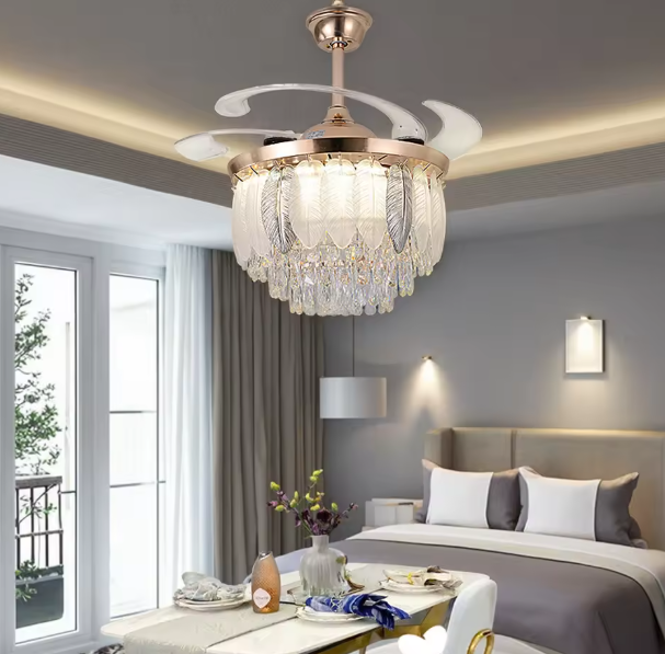 Modern Luxury Crystal LED Chandelier Light with Fan