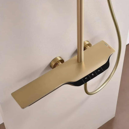 Luxury Gold Wall-Mount LED Digital Display Waterfall Bathroom Faucet – Hot & Cold Mixer Piano-Style Tap with Shower Set for Modern Bathrooms