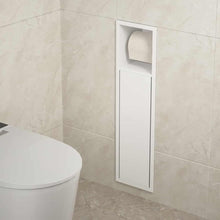Load image into Gallery viewer, Custom Free Standing Concealed Toilet Paper Holder – Matte White &amp; Silver Stainless Steel 304 with Modern Shelf Storage for Bathroom
