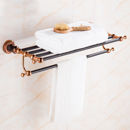 Badezimmer-Accessoires-Set in Roségold und Schwarz: Handtuchhalter, Taschentuchspender, Putzmittelhalter, Zahnbürstenhalter