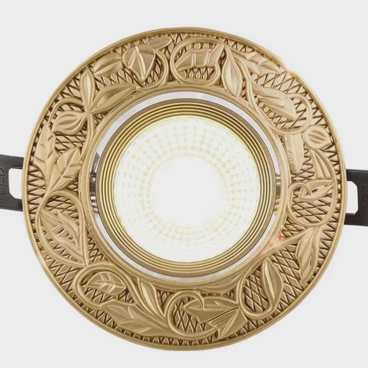 Vintage Copper Recessed Pin Light – Classical Carved LED Downlight with Removable Bulb for Living Room, Bedroom & Retro Interiors