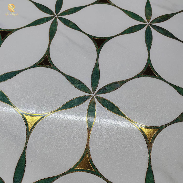 Luxury Matt Porcelain Anti-Slip Floor and Wall Tiles with 3D Golden Texture and Green Flower Pattern – Modern Custom Design for Villas and Interior Home Décor