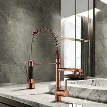 Lade das Bild in den Galerie-Viewer, Luxury Brass 360 Degree Rotation Kitchen Faucet High-End Rose Gold Dual Mode Sprayer Modern Pull Out &amp; Pull Hot Cold Water Tap
