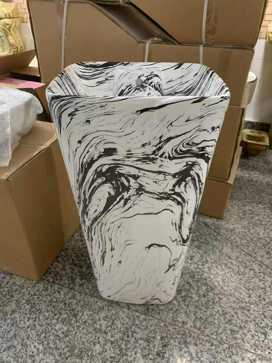 Square Freestanding Pedestal Basin – White & Black Modern Bathroom Sink