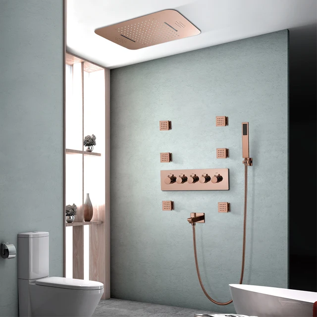 304 Stainless Steel Rose Gold Built in Ceiling Shower with 64 Colors Luxury Edition