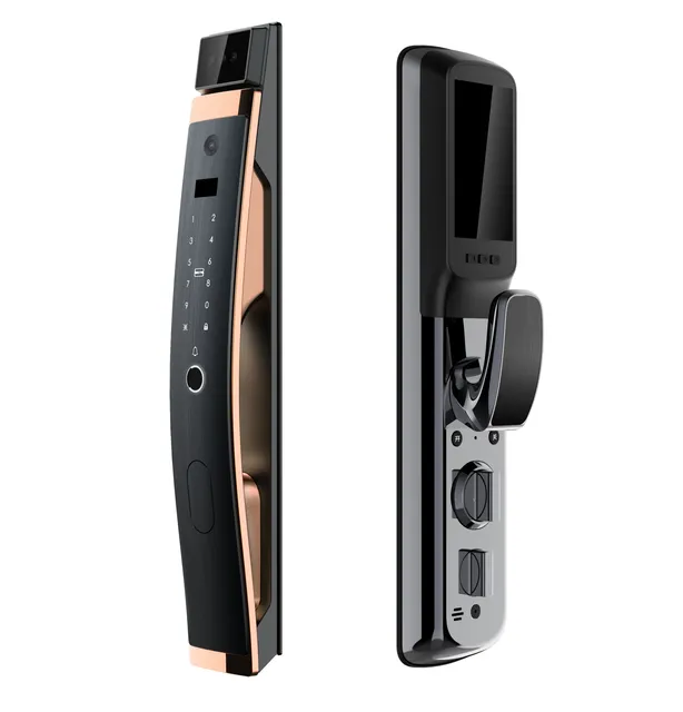 Fully Automatic Face Recognition Smart Digital Door Lock with Fingerprint Rosegold Door Knob
