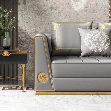 Italienisches Design Sofa mit weißem Lederbezug, Stahlrahmen, Wohnzimmermöbel 