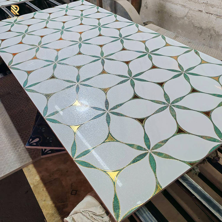 Luxury Matt Porcelain Anti-Slip Floor and Wall Tiles with 3D Golden Texture and Green Flower Pattern – Modern Custom Design for Villas and Interior Home Décor