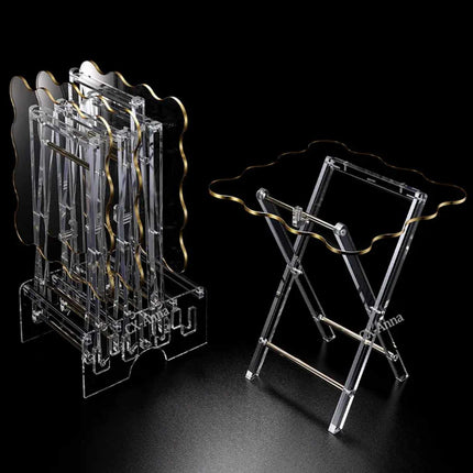 Good Quality Modern Stylish 4 pcs Folding Tea Table Set Clear Acrylic Folding Tray Table With Gold Rim