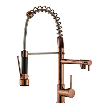 Luxury Brass 360 Degree Rotation Kitchen Faucet High-End Rose Gold Dual Mode Sprayer Modern Pull Out & Pull Hot Cold Water Tap
