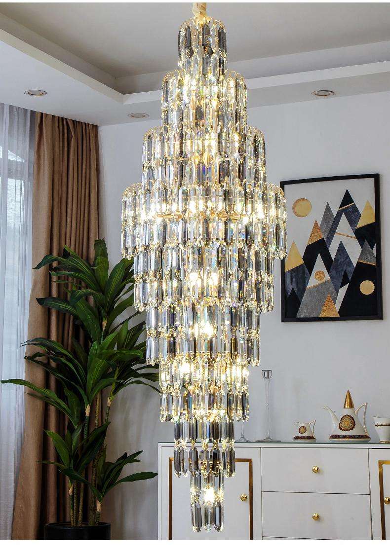 Customized Modern Oval Crystal Pendant Light – Luxury Mid-Floor Chandelier for Villa Rotating Staircase & Grand Interiors
