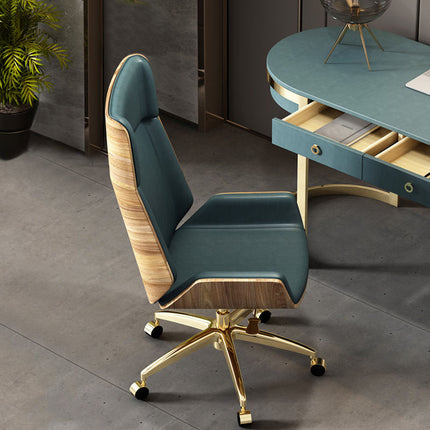 Ensemble bureau d'ordinateur en bois bleu, table et chaise modernes