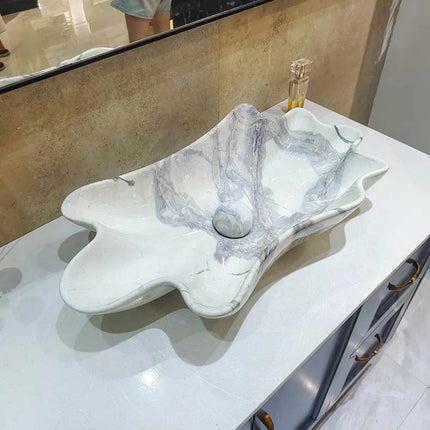 Irregular Shape White Marble Porcelain Countertop Washbasin – Unique Stone Grain Luxury Bathroom Sink for Modern Vanity and Wash Area