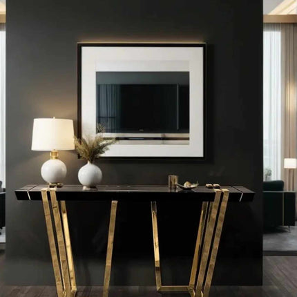 Luxury Home Furniture Hot Sale Lobby Gold Stainless Steel Wooden Small Black Console Table Hallway Console Table