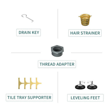 90 cm langer, galvanisierter Duschablauf aus Edelstahl 304 (australische Ausführung) mit Siphon und Haarsieb für die Badsanierung (Gold). 