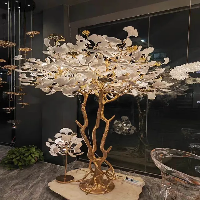 Luxury Floor Lamp 100% Pure Real Copper Gold Body Made of Porcelain Leaves Luxury Italian Chandelier Art Decor