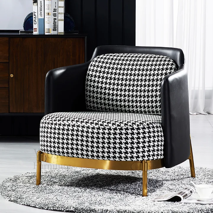 Stainless steel Accent Chair Black and White with Stool