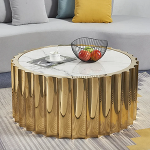 Contemporary Round Coffee Table Gold Electroplated Marble Top