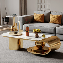 Charger l&#39;image dans la galerie, Modern Stainless steel Coffee Table with Marble Top Tea Table
