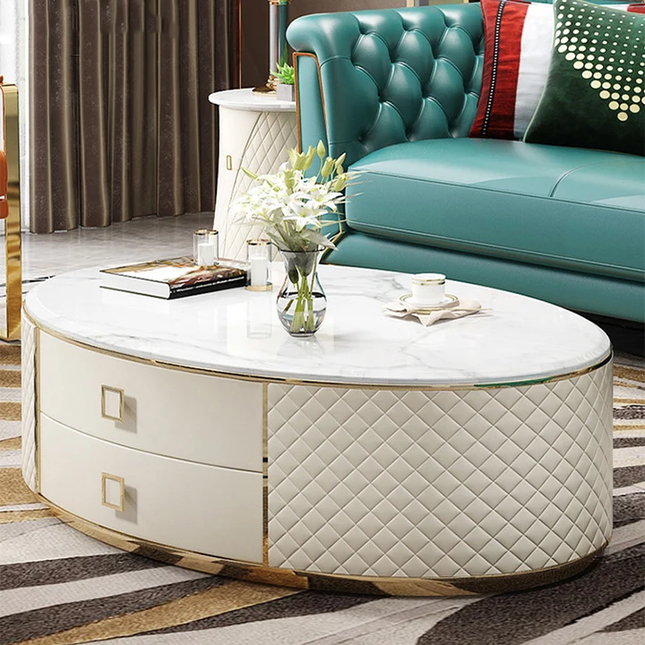 American Coffee Table White Customize Colors Marble top with Leather Body Coffee Table