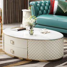 Загрузить изображение в средство просмотра галереи, American Coffee Table White Customize Colors Marble top with Leather Body Coffee Table
