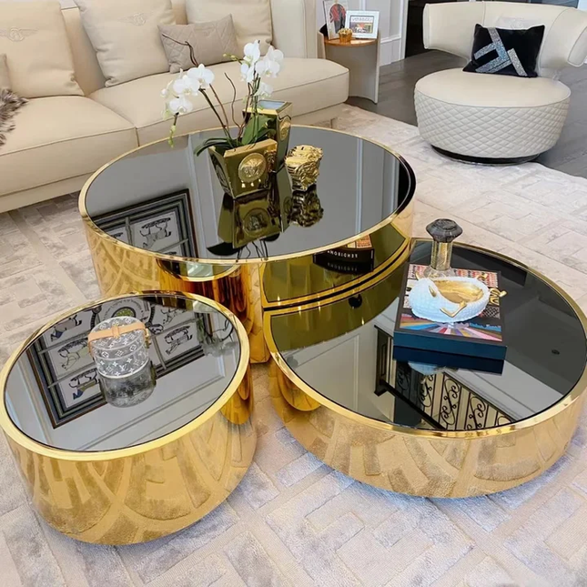 Italian Design Coffee Table 3.set Mirrored Stainless Steel