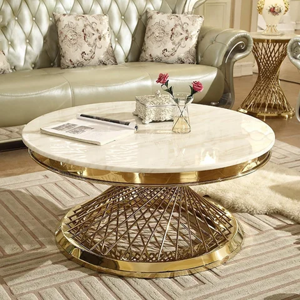 Asian Slate Marble and Stainless Steel Round Coffee Table