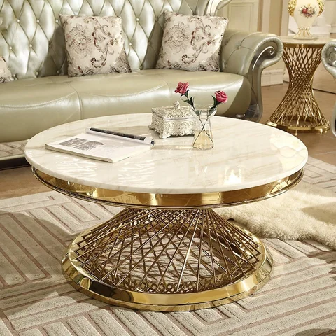 Asian Slate Marble and Stainless Steel Round Coffee Table