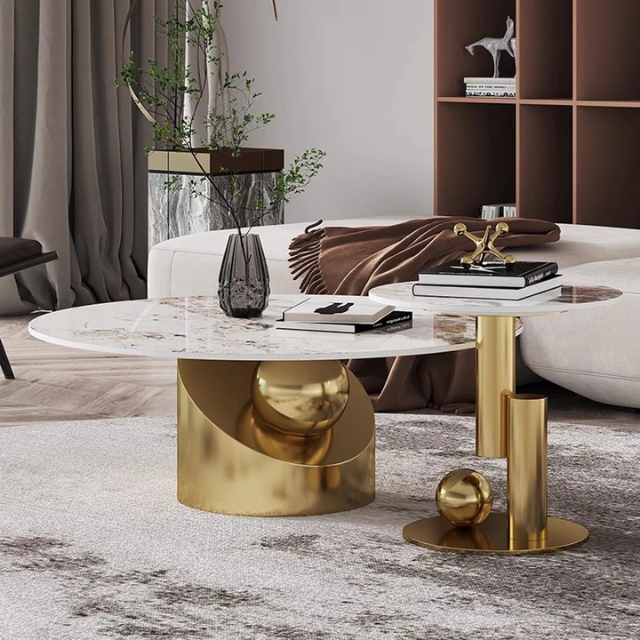 Italian Designed Coffee Table Marble Top and Stainless Steel Gold