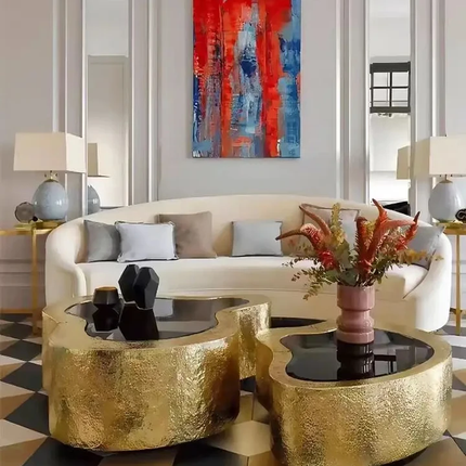 Italian Stainless Steel Coffee Table 2 Set Luxury Modern Center Table