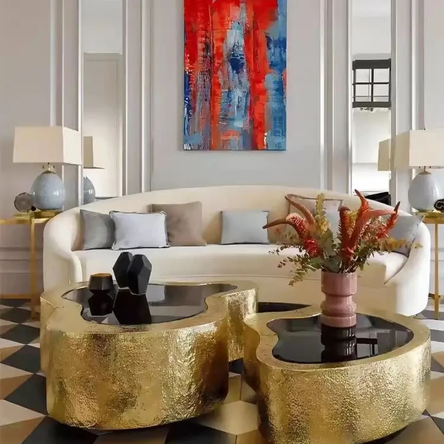 Italian Stainless Steel Coffee Table 2 Set Luxury Modern Center Table