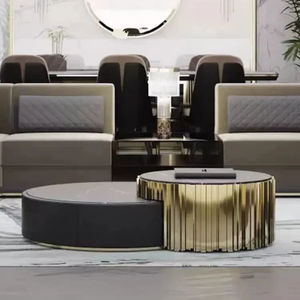 Luxury European Coffee Table Hotel Black and Gold Stainless. Steel Center Table