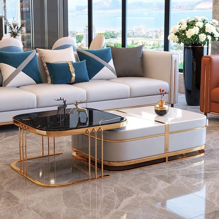 Minimalist 2 in 1 Coffee Table Glossy Stainless Steel Legs